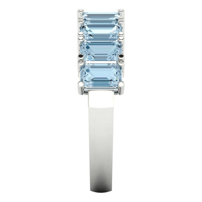 2.61 cttw Natural Sky Blue Topaz Emerald Cut White Gold Eternity Wedding Band
