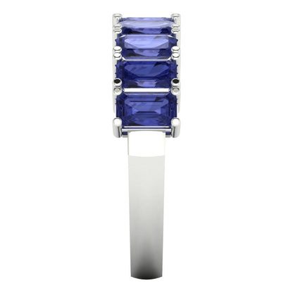 2.61 cttw Simulated Tanzanite Emerald Cut White Gold Eternity Wedding Band
