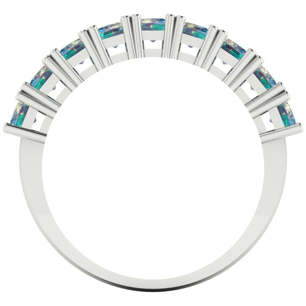 2.61 cttw Blue Moissanite Emerald Cut White Gold Eternity Wedding Band