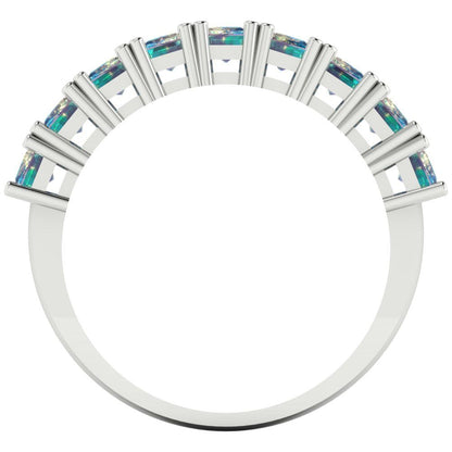 2.61 cttw Blue Moissanite Emerald Cut White Gold Eternity Wedding Band