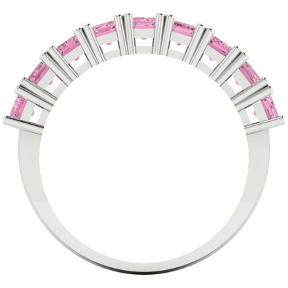 2.61 cttw Simulated Pink Diamond Emerald Cut White Gold Eternity Wedding Band