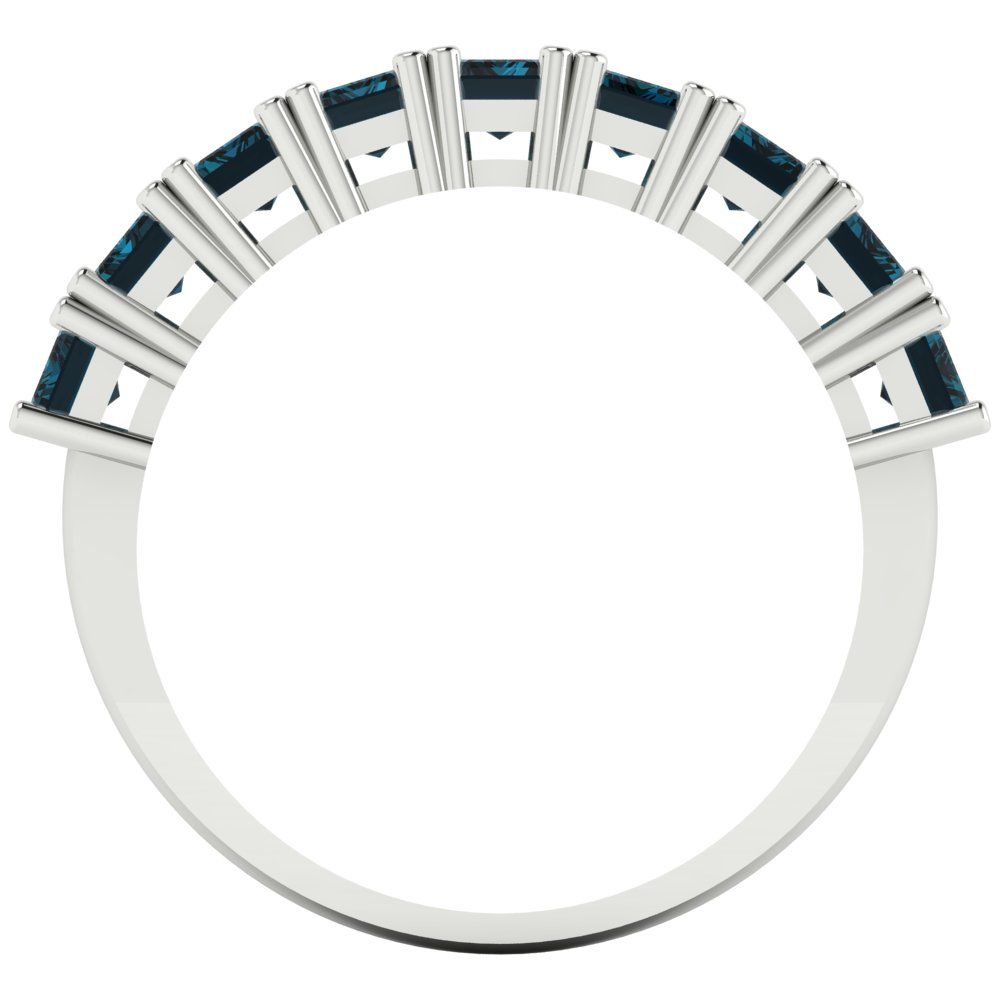 2.61 cttw Natural London Blue Topaz Emerald Cut White Gold Eternity Wedding Band