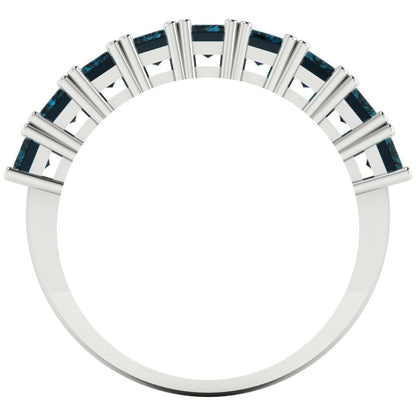 2.61 cttw Natural London Blue Topaz Emerald Cut White Gold Eternity Wedding Band