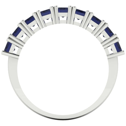 2.61 cttw Simulated Blue Sapphire Emerald Cut White Gold Eternity Wedding Band