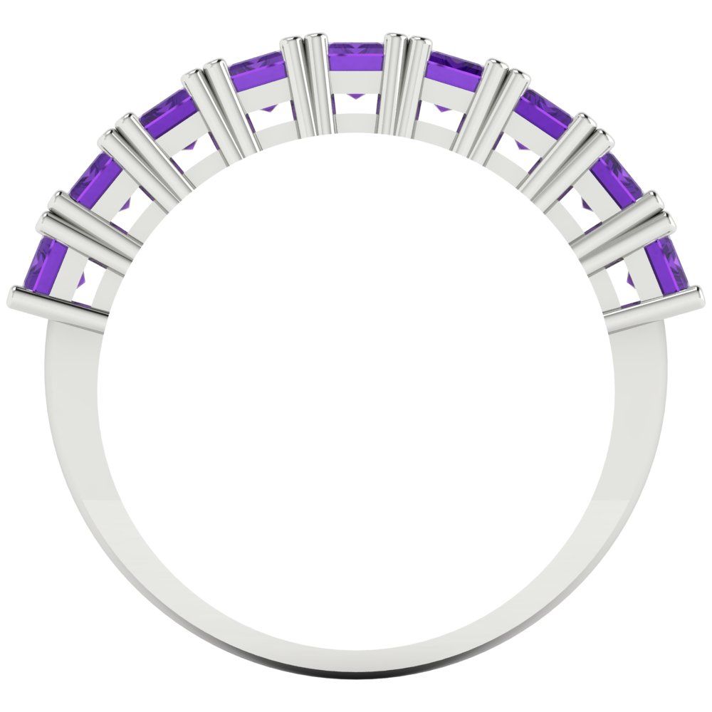 2.61 cttw Natural Amethyst Emerald Cut White Gold Eternity Wedding Band