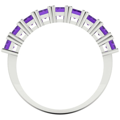 2.61 cttw Natural Amethyst Emerald Cut White Gold Eternity Wedding Band