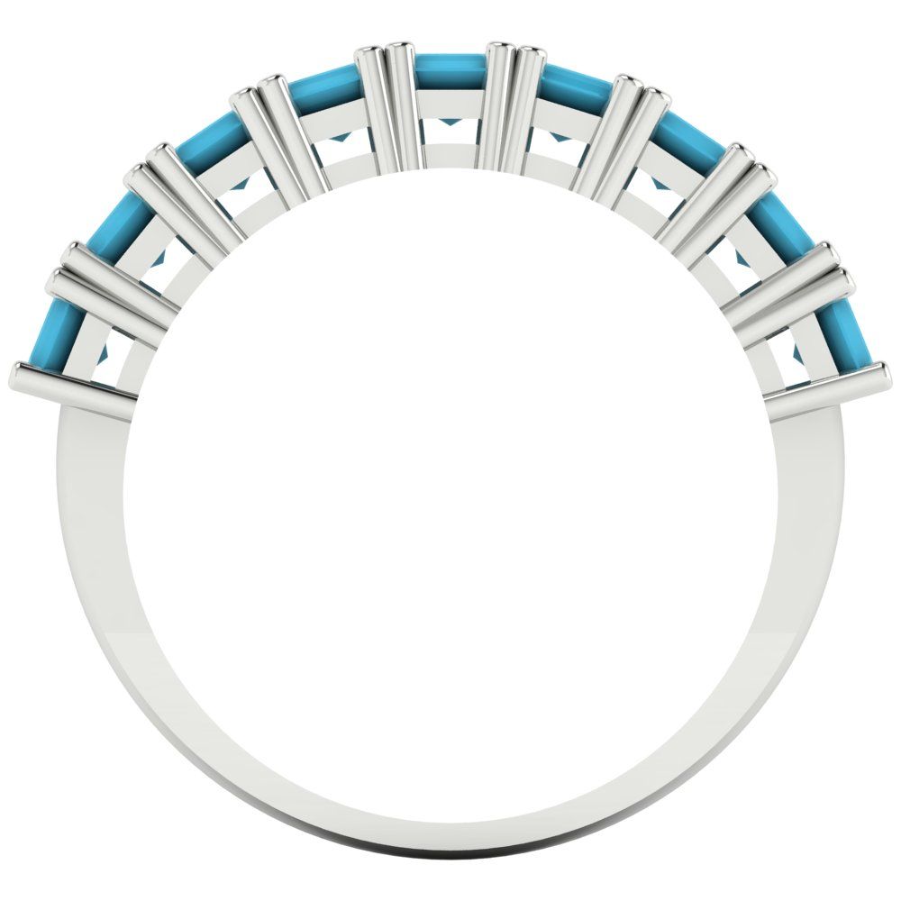 2.61 cttw Simulated Turquoise Emerald Cut White Gold Eternity Wedding Band