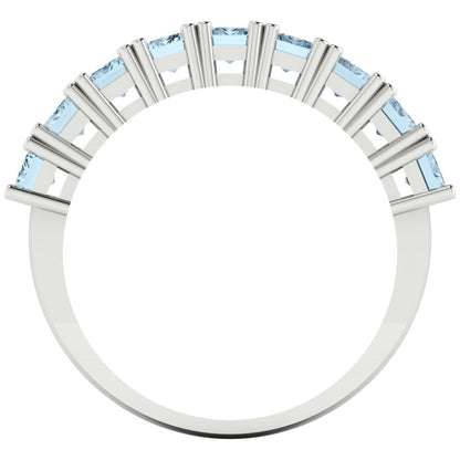 2.61 cttw Natural Sky Blue Topaz Emerald Cut White Gold Eternity Wedding Band