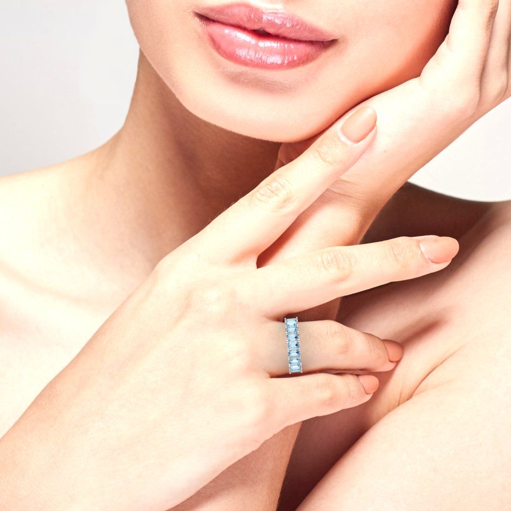 2.61 cttw Natural Aquamarine Emerald Cut White Gold Eternity Wedding Band