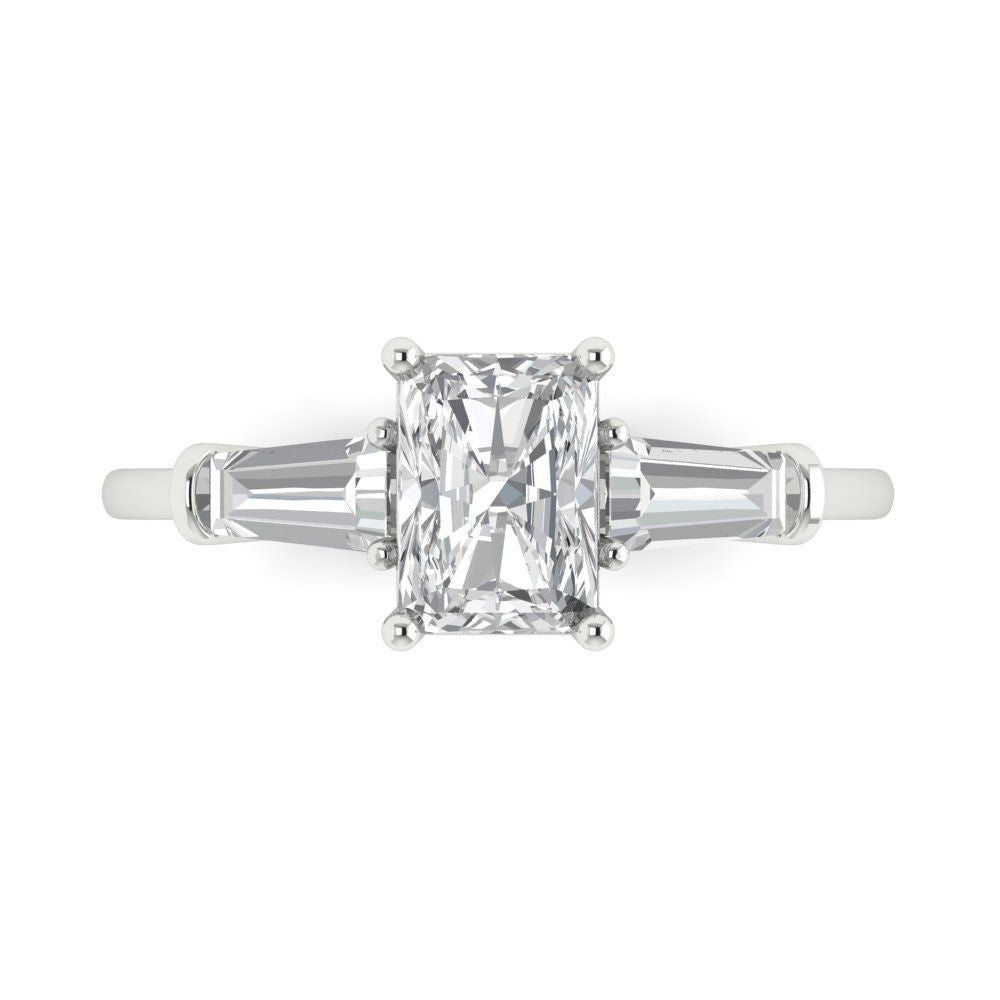 1.5 cttw Zirconia Simulated Diamond Three-Stone Engagement Ring - Solid Gold (VVS1, Emerald Cut,7.0x5.0mm)