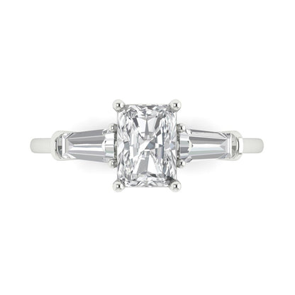 1.5 cttw Zirconia Simulated Diamond Three-Stone Engagement Ring - Solid Gold (VVS1, Emerald Cut,7.0x5.0mm)