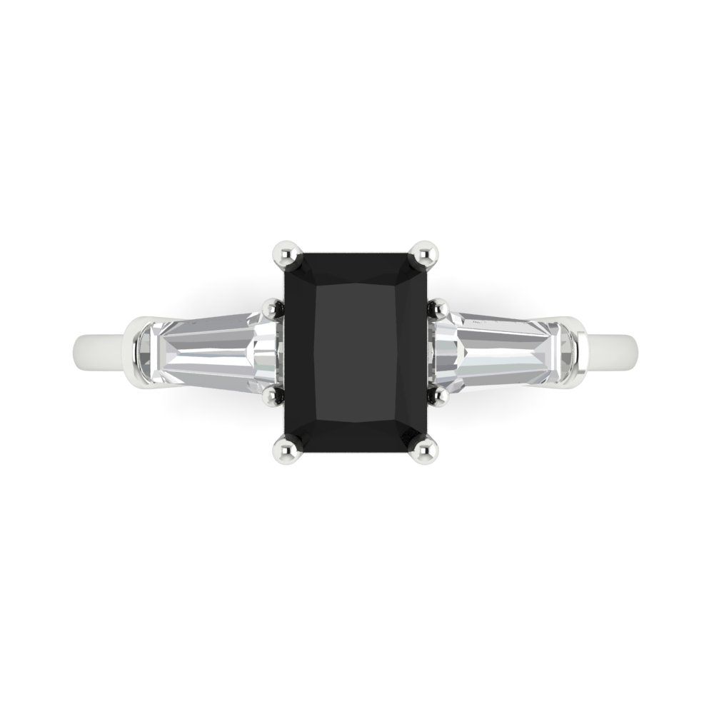 1.5 cttw Natural Onyx Three-Stone Engagement Ring - Solid Gold (Emerald Cut,7.0x5.0mm)