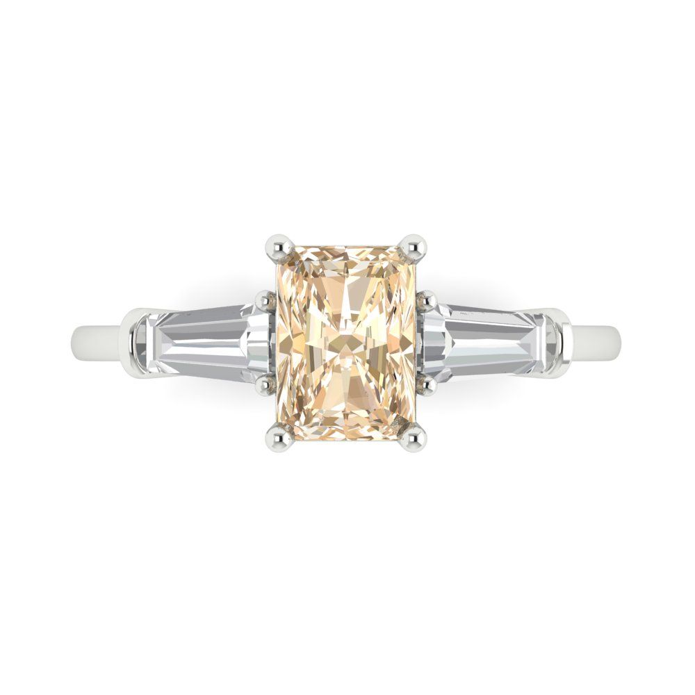1.5 cttw Natural Morganite Three-Stone Engagement Ring - Solid Gold (Emerald Cut,7.0x5.0mm)