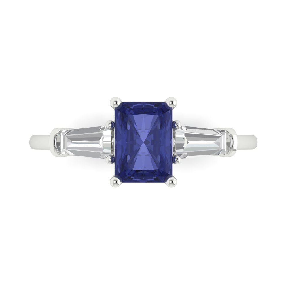 1.5 cttw Simulated Tanzanite Three-Stone Engagement Ring - Solid Gold (Emerald Cut,7.0x5.0mm)