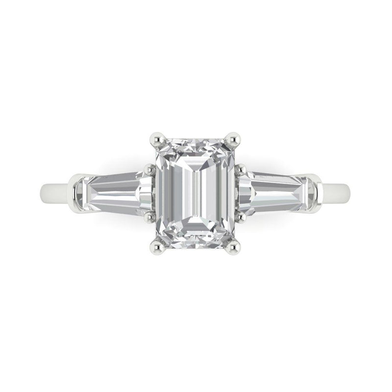 2.0 ct Brilliant Emerald Cut Natural Diamond Stone Clarity SI1-2 Color G-H White Gold Three-Stone Ring