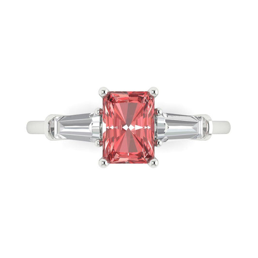 1.5 cttw Natural Garnet Three-Stone Engagement Ring - Solid White Gold (VVS1, Emerald Cut,7.0x5.0mm)