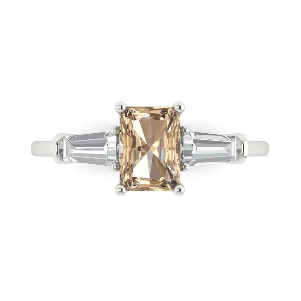 1.5 cttw Yellow Moissanite Three-Stone Engagement Ring - Solid Gold (Emerald Cut,7.0x5.0mm)