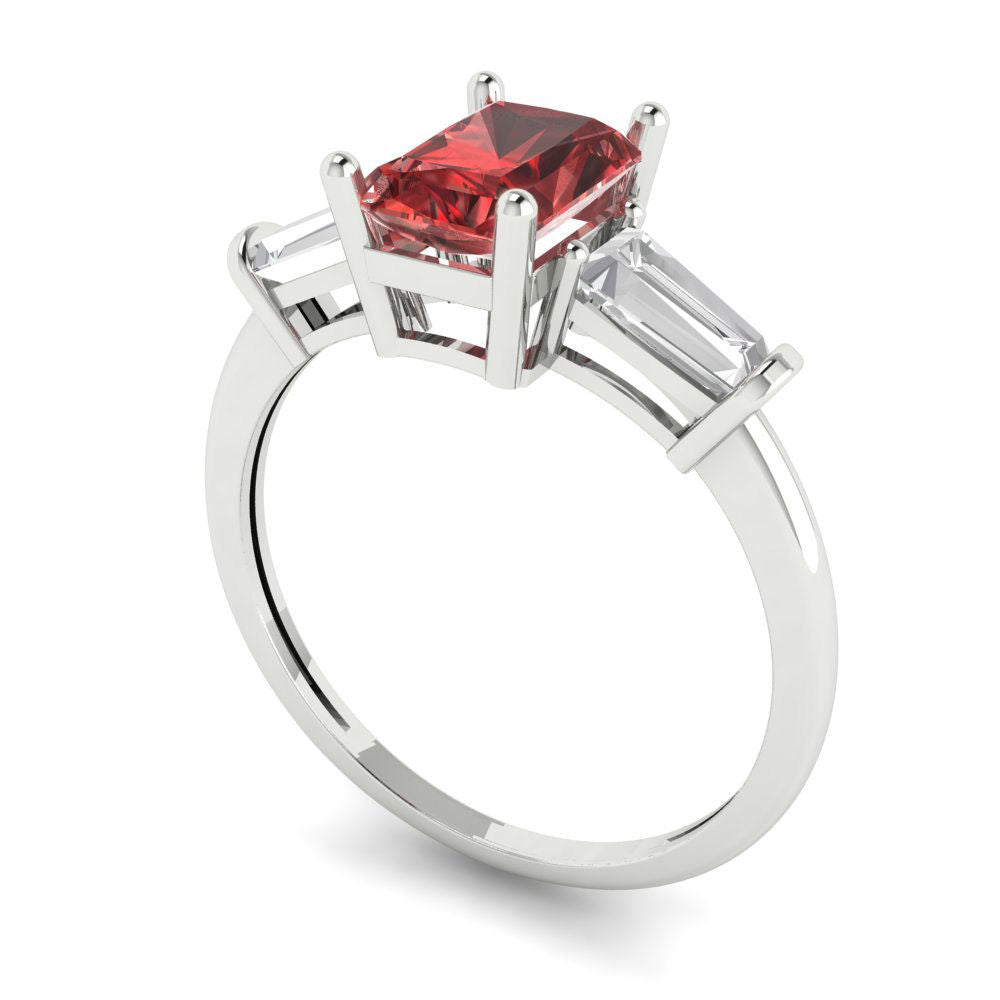 1.5 cttw Natural Garnet Three-Stone Engagement Ring - Solid Gold (Emerald Cut,7.0x5.0mm)