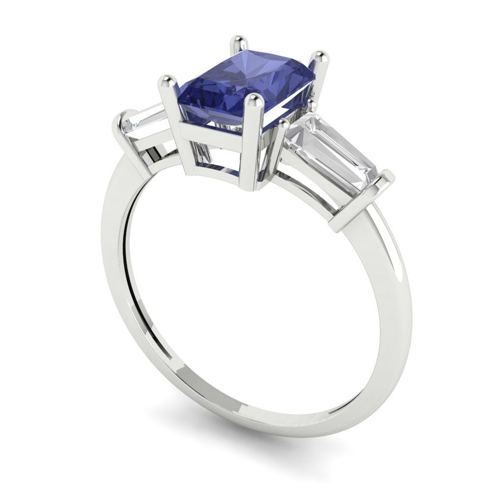 1.5 cttw Simulated Tanzanite Three-Stone Engagement Ring - Solid Gold (Emerald Cut,7.0x5.0mm)
