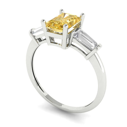1.5 cttw Yellow Moissanite Three-Stone Engagement Ring - Solid Gold (Emerald Cut,7.0x5.0mm)
