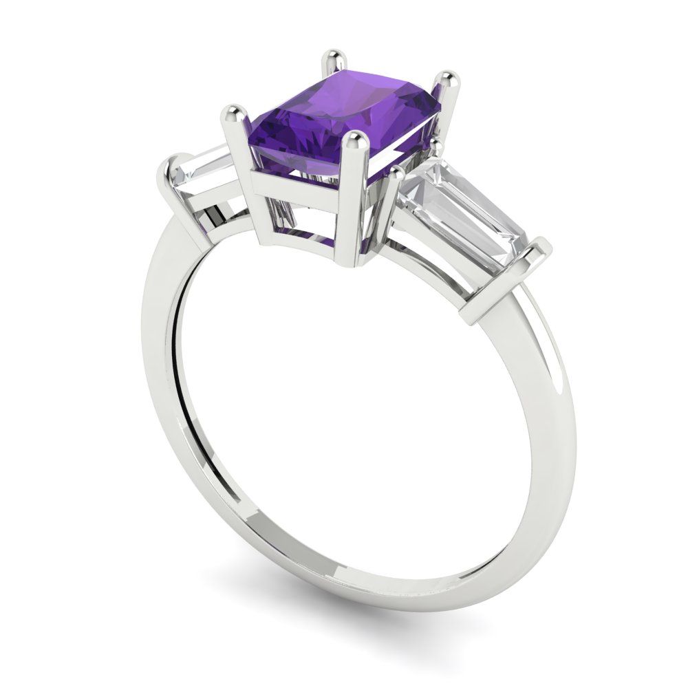 1.5 cttw Natural Amethyst Three-Stone Engagement Ring - Solid Gold (Emerald Cut,7.0x5.0mm)