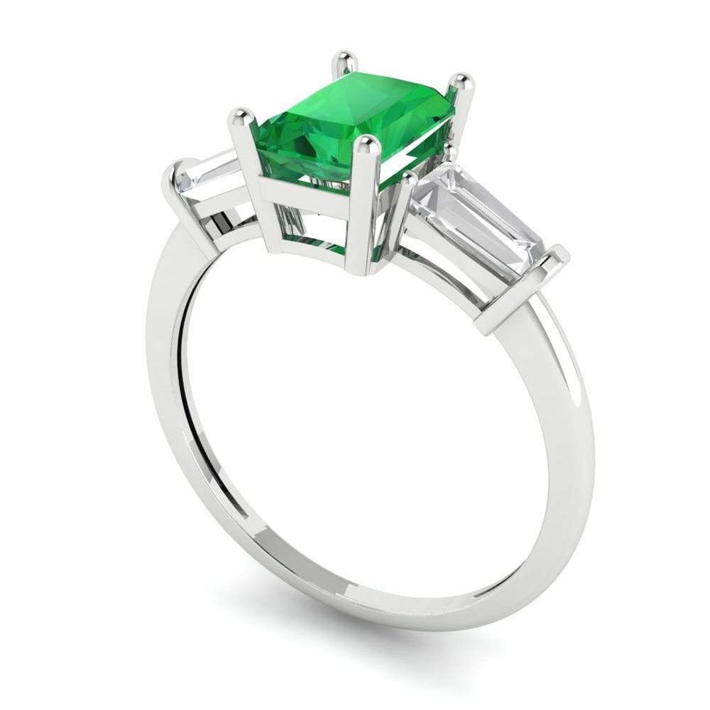 1.5 cttw Simulated Emerald Three-Stone Engagement Ring - Solid Gold (Emerald Cut,7.0x5.0mm)