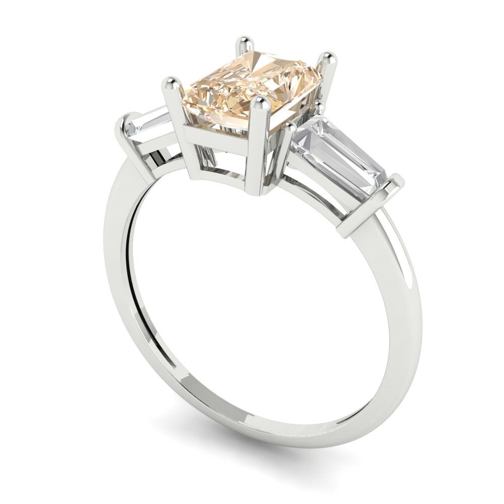 1.5 cttw Natural Morganite Three-Stone Engagement Ring - Solid Gold (Emerald Cut,7.0x5.0mm)