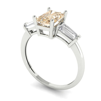 1.5 cttw Natural Morganite Three-Stone Engagement Ring - Solid Gold (Emerald Cut,7.0x5.0mm)