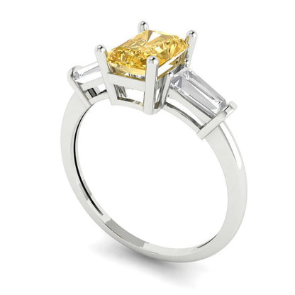 1.5 cttw Natural Citrine Three-Stone Engagement Ring - Solid Gold (Emerald Cut,7.0x5.0mm)