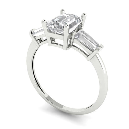 1.5 cttw Certified Moissanite Three-Stone Engagement Ring - Solid Gold (VVS1, D-F,Emerald Cut,7.0x5.0mm)