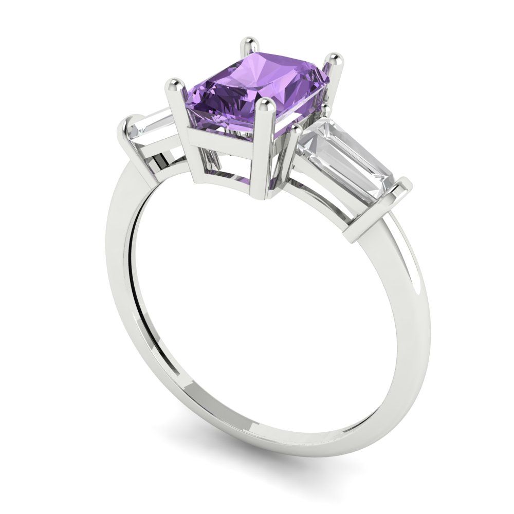 1.5 cttw Simulated Alexandrite Three-Stone Engagement Ring - Solid Gold (Emerald Cut,7.0x5.0mm)