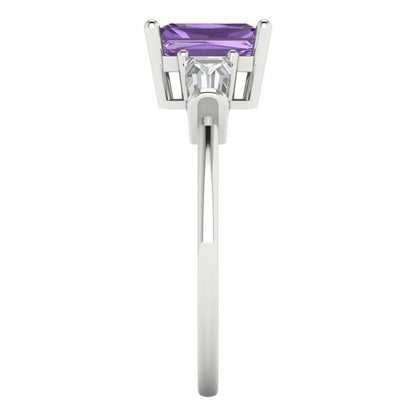 1.5 cttw Simulated Alexandrite Three-Stone Engagement Ring - Solid Gold (Emerald Cut,7.0x5.0mm)