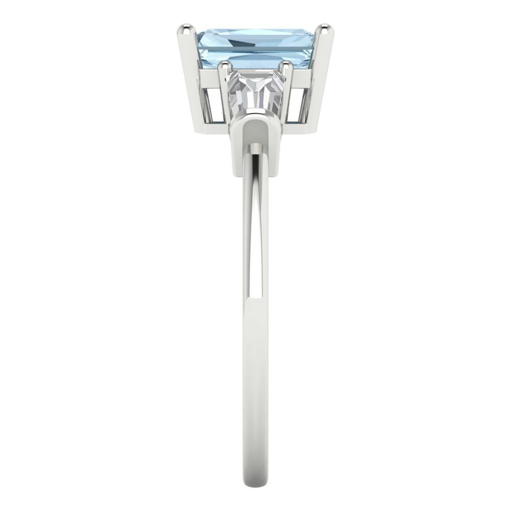 1.5 cttw Zirconia Simulated Blue Diamond Three-Stone Engagement Ring - Solid White Gold (VVS1, Emerald Cut,7.0x5.0mm)