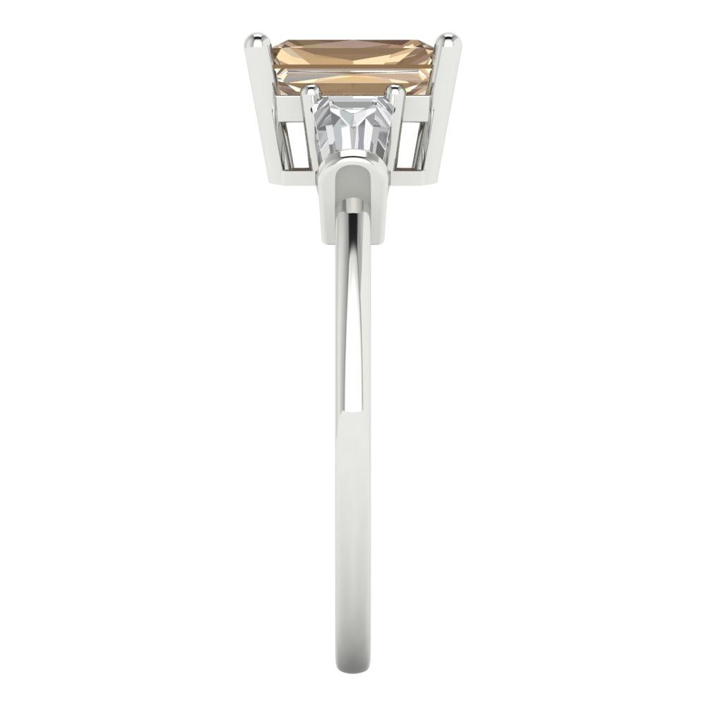 1.5 cttw Yellow Moissanite Three-Stone Engagement Ring - Solid Gold (Emerald Cut,7.0x5.0mm)