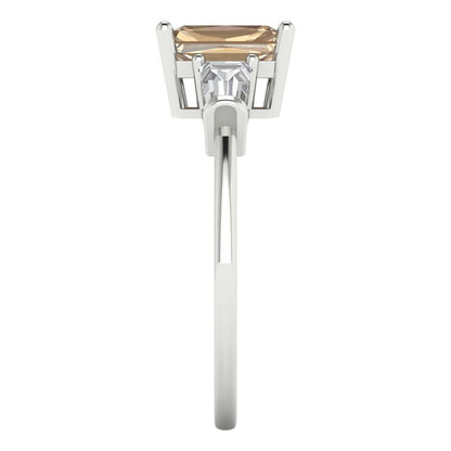 1.5 cttw Yellow Moissanite Three-Stone Engagement Ring - Solid Gold (Emerald Cut,7.0x5.0mm)