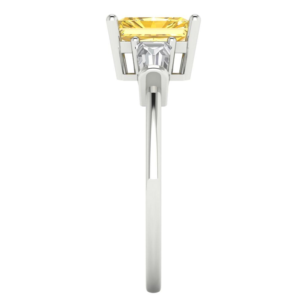1.5 cttw Natural Citrine Three-Stone Engagement Ring - Solid Gold (Emerald Cut,7.0x5.0mm)