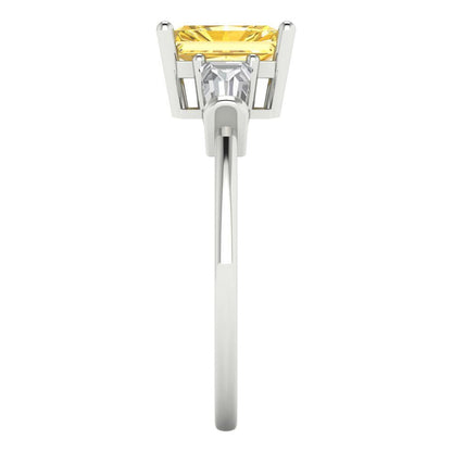1.5 cttw Natural Citrine Three-Stone Engagement Ring - Solid Gold (Emerald Cut,7.0x5.0mm)