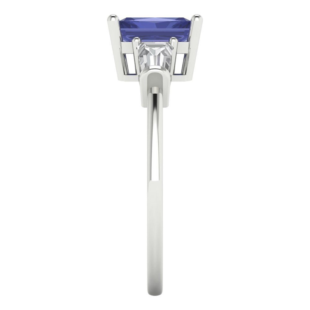 1.5 cttw Simulated Tanzanite Three-Stone Engagement Ring - Solid Gold (Emerald Cut,7.0x5.0mm)