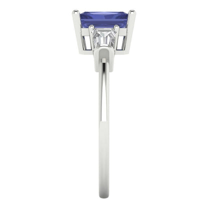 1.5 cttw Simulated Tanzanite Three-Stone Engagement Ring - Solid Gold (Emerald Cut,7.0x5.0mm)