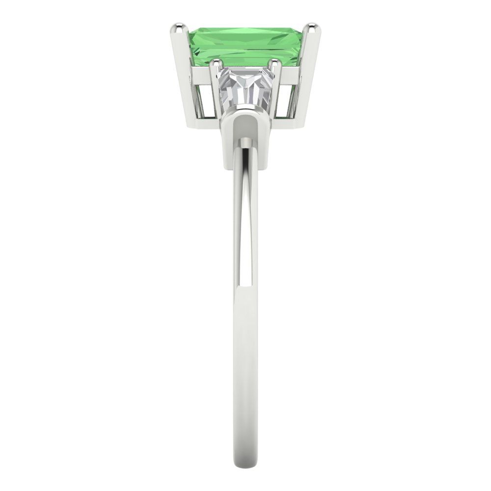 1.5 cttw Zirconia Simulated Green Diamond Three-Stone Engagement Ring - Solid Gold (VVS1, Emerald Cut,7.0x5.0mm)