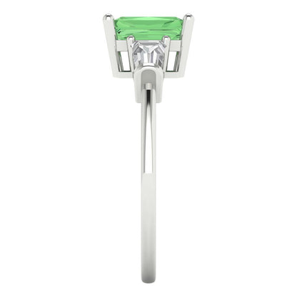 1.5 cttw Zirconia Simulated Green Diamond Three-Stone Engagement Ring - Solid Gold (VVS1, Emerald Cut,7.0x5.0mm)