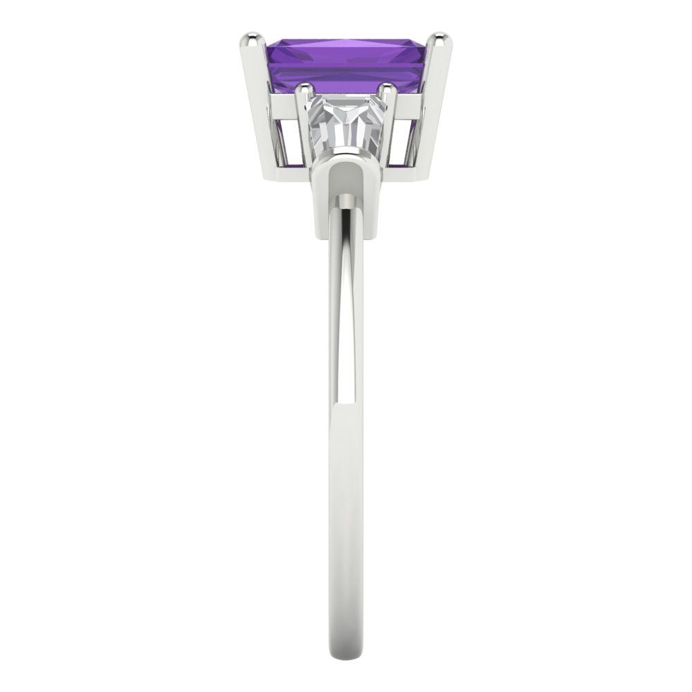 1.5 cttw Natural Amethyst Three-Stone Engagement Ring - Solid Gold (Emerald Cut,7.0x5.0mm)