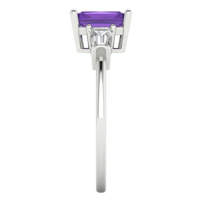 1.5 cttw Natural Amethyst Three-Stone Engagement Ring - Solid Gold (Emerald Cut,7.0x5.0mm)