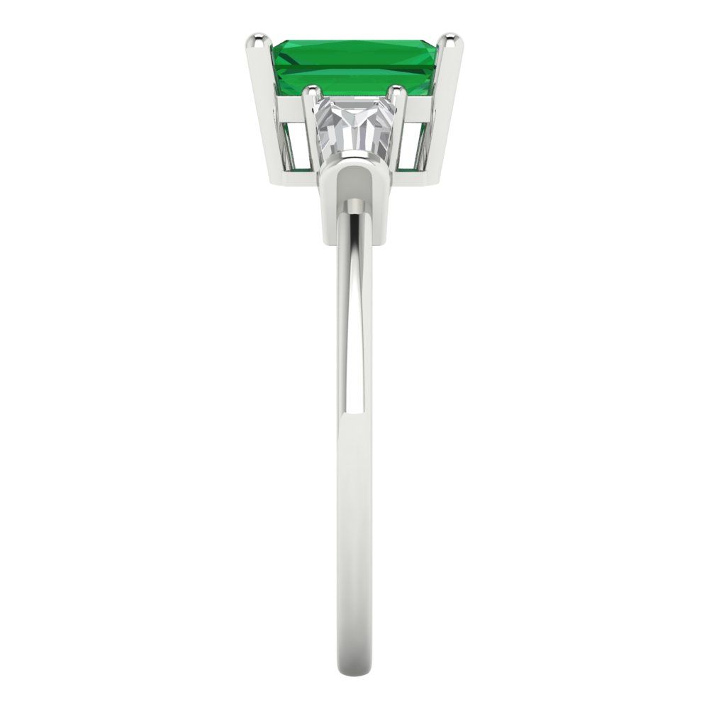 1.5 cttw Simulated Emerald Three-Stone Engagement Ring - Solid Gold (Emerald Cut,7.0x5.0mm)