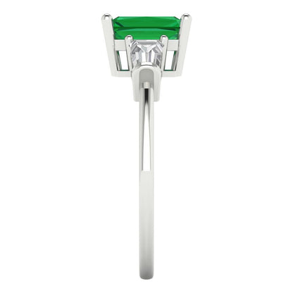 1.5 cttw Simulated Emerald Three-Stone Engagement Ring - Solid Gold (Emerald Cut,7.0x5.0mm)