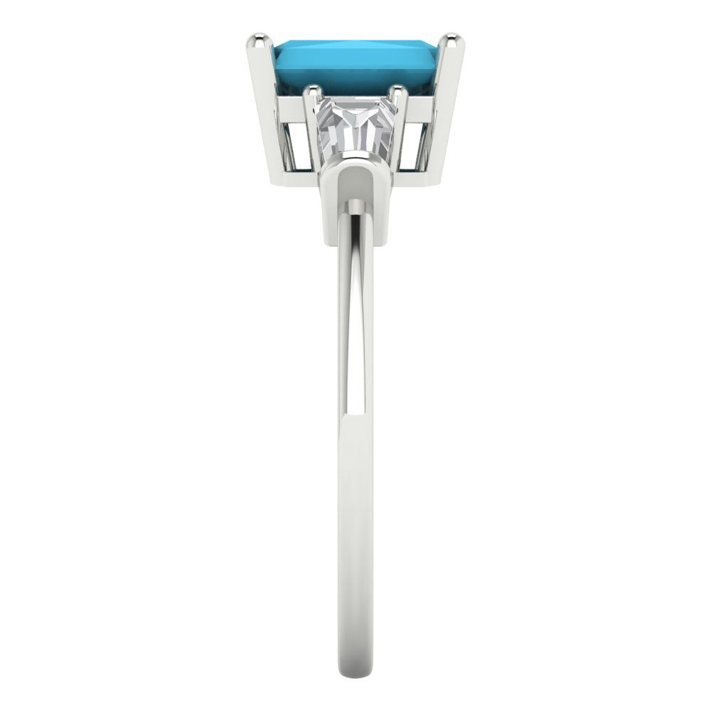 1.5 cttw Simulated Turquoise Three-Stone Engagement Ring - Solid Gold (Emerald Cut,7.0x5.0mm)