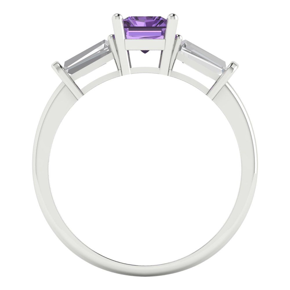 1.5 cttw Simulated Alexandrite Three-Stone Engagement Ring - Solid Gold (Emerald Cut,7.0x5.0mm)
