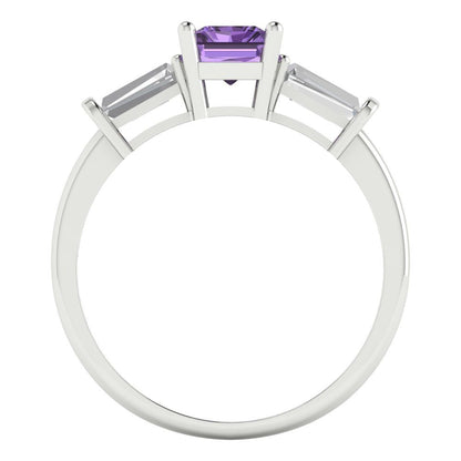 1.5 cttw Simulated Alexandrite Three-Stone Engagement Ring - Solid Gold (Emerald Cut,7.0x5.0mm)