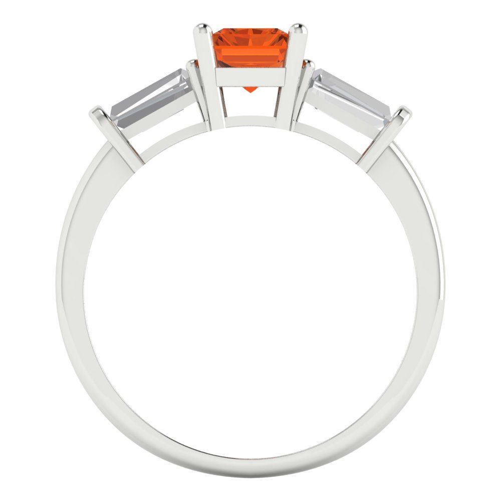 1.5 cttw Simulated Ruby Three-Stone Engagement Ring - Solid White Gold (VVS1, Emerald Cut,7.0x5.0mm)