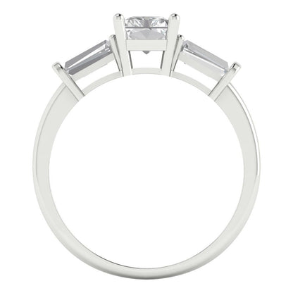 1.5 cttw Zirconia Simulated Diamond Three-Stone Engagement Ring - Solid Gold (VVS1, Emerald Cut,7.0x5.0mm)